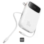 PowerBank à charge rapide Baseus QPow 2 – 10000mAh – 30W – 2 câbles Type-C intégrés – Indicateur LED numérique pour suivre le niveau de batterie - Blanc - P10055008213-00