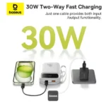 PowerBank à charge rapide Baseus QPow 2 – 10000mAh – 30W – 2 câbles Type-C intégrés – Indicateur LED numérique pour suivre le niveau de batterie - Blanc - P10055008213-00 – Image 2