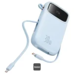 PowerBank à charge rapide Baseus QPow 2 – 10000mAh – 30W – 2 câbles Type-C intégrés – Indicateur LED numérique pour suivre le niveau de batterie - Bleu - P10055008313-00