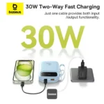 PowerBank à charge rapide Baseus QPow 2 – 10000mAh – 30W – 2 câbles Type-C intégrés – Indicateur LED numérique pour suivre le niveau de batterie - Bleu - P10055008313-00 – Image 2