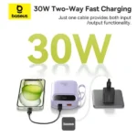 PowerBank à charge rapide Baseus QPow 2 - 10000mAh - 30W - 2 câbles Type-C intégrés - Indicateur LED numérique pour suivre le niveau de batterie - Violet - P10055008513-00 – Image 2