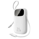 PowerBank à charge rapide Baseus QPow 3 - 20000mAh - 22,5W - 2 câbles Type-C et Lightning intégrés - Indicateur LED numérique pour suivre le niveau de batterie - Blanc - P10082107213-00