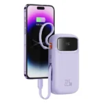 PowerBank à charge rapide Baseus QPow 3 - 20000mAh - 22,5W - 2 câbles Type-C et Lightning intégrés - Indicateur LED numérique pour suivre le niveau de batterie - Violet - P10082107513-00 – Image 2