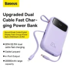 PowerBank à charge rapide Baseus QPow 3 - 20000mAh - 22,5W - 2 câbles Type-C et Lightning intégrés - Indicateur LED numérique pour suivre le niveau de batterie - Violet - P10082107513-00 – Image 3