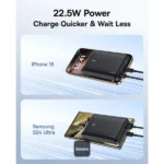 PowerBank à charge rapide Baseus EnerFill FP21 - 10000mAh - 22,5W - 1 support USB et 2 supports type-c - Indicateur lumineux pour suivre le niveau de batterie - Noir - P1008210D123-00 – Image 2