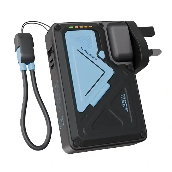 Powerbank avec option chargeur mural et MagSafe intégré Powerology - 10 000mAh - Protection contre la surchauffe - Capacité de charge de 4 appareils simultanément - Support pliable intégré - PPBCHA80BK