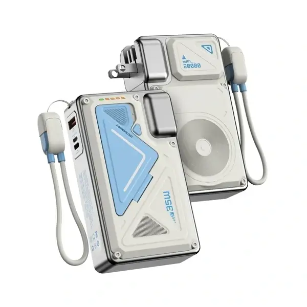 Powerbank avec option chargeur mural et MagSafe intégré Powerology - 10 000mAh - Protection contre la surchauffe - Capacité de charge de 4 appareils simultanément - Support pliable intégré - PPBCHA80WH
