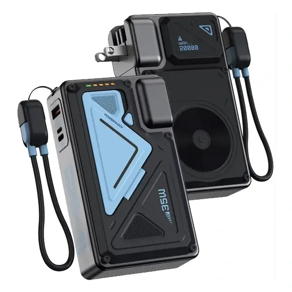 Powerbank avec option chargeur mural et MagSafe intégré Powerology - 20 000mAh - Protection contre la surchauffe - Capacité de charge de 4 appareils simultanément - Support pliable intégré - PPBMH104BK