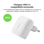 Chargeur rapide Belkin - 20W - Type-C vers Type-C - WCA006vf1MWH-B6 – Image 3
