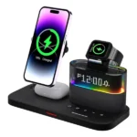 Station de charge sans fil magnétique 6en1 pour série Apple YESIDO - Réveil intégré - 25W - 15W avec la charge MagSafe pour téléphone - 3W pour la Apple Watch - Lumière nocturne - DS37
