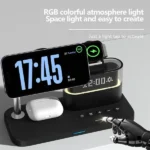Station de charge sans fil magnétique 6en1 pour série Apple YESIDO - Réveil intégré - 25W - 15W avec la charge MagSafe pour téléphone - 3W pour la Apple Watch - Lumière nocturne - DS37 – Image 2