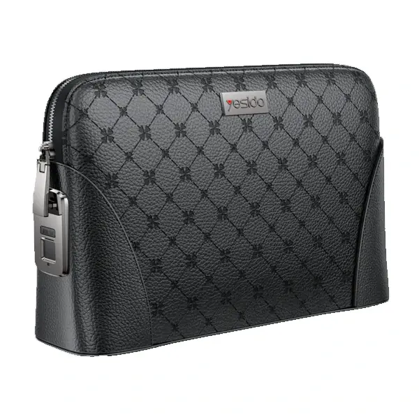 Pochette en cuir avec système de verrouillage par empreinte digitale YESIDO - 6cm de profondeur - Ouverture à 0,5 seconde - Enregistrement de plusieurs empreintes - WB56