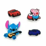 Pack de 4 stickers pour la Tablette Kidy Clips Tab - 1 voiture bleu + 1 voiture rouge + 1 cochon + a bonhomme à guitare