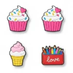 Pack de 4 stickers pour fille -  3 glaces + 1 sacoche à crayons de couleurs - Pour la Tablette Kidy Clips Tab