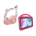 Pack Kids pour enfant – Tablette éducative Kidy Stitch + casque Ola Kitty – Rose
