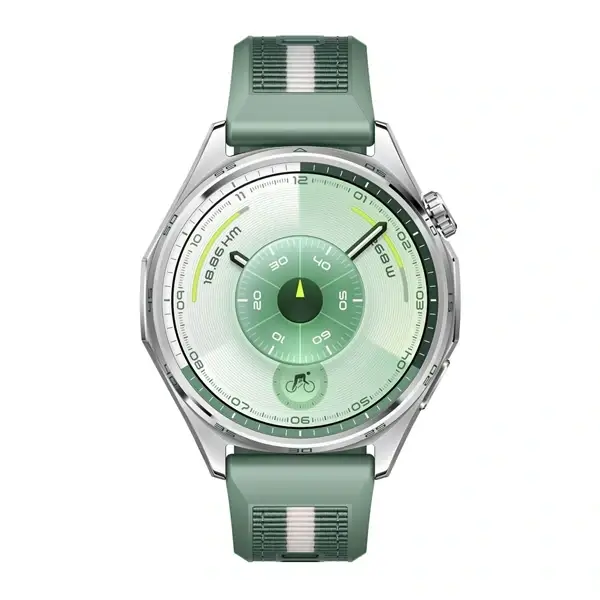 Huawei GT 6 Vert~1 Montre connectée Huawei Watch GT6 - 46mm - Jusqu'à 21 jour d'autonomie - BT - IP68 + IP69 (50m) - Acier inoxydable - bracelet Vert tissé - ATM-B19 – Image 1