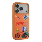 Coque de protection en cuir pour iPhone 17 Pro Max – Résistant aux rayures et à l’usure – Design Paris - Orange aurore - LVLVLOP17PMSORG
