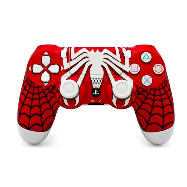 PS4_design arraignée rouge blanc Manette PS4 - Sony DualShock 4 – Design araignée blanc avec raillé noir – Image 1