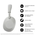 Casque supra-auriculaire sans fil pliable bluetooth Sony - BT - 30h d'autonomie - Méthode de contrôle ‎Tactile - Réduction de Bruit - Etui résistant - iOS et Android - Argent Platinum -  WH-1000XM6 – Image 3
