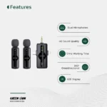 Micro sans fil 3en1 Green Lion Store GM-80X - 5h d'autonomie - 2 micros et 3 récepteurs Type-C, Lightning et USB-A - Qualité sonore HD - GNGM80XMICBK – Image 2