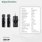 Micro sans fil 3en1 Green Lion Store GM-80X - 5h d'autonomie - 2 micros et 3 récepteurs Type-C, Lightning et USB-A - Qualité sonore HD - GNGM80XMICBK – Image 3