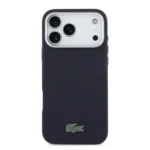 Coque de téléphone Lacoste pour iPhone 17 Pro Max – MagSafe – Étui en cuir enveloppant avec motif petit piqué - Protection des rayures et autres dommages - Navy - LCFCMP17XPLAV