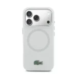 Coque de téléphone en silicone avec logo métallique Lacoste pour iPhone 17 Pro Max – MagSafe – Protection contre les chutes et autres dommages - LCHMP17XSLAG