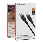Câble tressé de charge et transfert de données Porodo Alloy Braided – 30W – Type-C vers Lightning – 1,2M – Vitesse de transfert est de 480 Mbps - PDCBL0010BK – Image 2