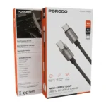 Câble de charge et transfert de données avec puce E-Marker Porodo - 100W - Type-C vers Type-C - Transfert de données de 480 Mbps - 1M - PDEMC110WBK – Image 2