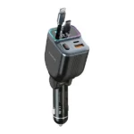 Chargeur de voiture avec deux câbles rétractables intégrés de 80cm Porodo - 65W  - Câble Type-C et Lightning - Port Type-C et USB - Compatibilité universelle – PDFWCH068BK