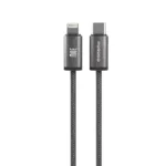 Câble tressé de charge et transfert de données Porodo - 30W - Type-C vers Lightning - 1,2M - Vitesse de transfert est de 480 Mbps - PDW30LC1BK