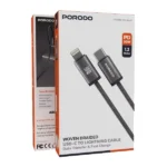 Câble tressé de charge et transfert de données Porodo - 30W - Type-C vers Lightning - 1,2M - Vitesse de transfert est de 480 Mbps - PDW30LC1BK – Image 2