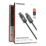 Câble tressé de charge et transfert de données Porodo - 60W - Type-C vers Type-C - 1,2M - Vitesse de transfert est de 480 Mbps - PDW60CC1BK – Image 2