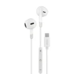 Écouteur filaire stéréo Powerology – Type-C – 1,2m – Qualité sonore HD Haut-parleur audio puissant – Commande de volume intégré – Basse profonde - PWEPHCR17WH