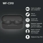 Écouteurs sans fil Sony WF-C510 – 11h d’autonomie plus 11h encore avec l’étui de charge – BT – Connexion multipoint – Basses puissantes - Noir – Image 2