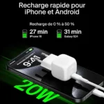 Chargeur mural compact rapide Belkin – 20W – 1m - Avec câble type-c - Pour iPhone et Samsung - Blanc – Image 2