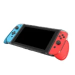 Étui de protection et poignée pour la Nintendo Switch 2 - Année 2025 - Coque transparent blanc et poigné rouge/bleu
