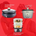 Fête des Mères Pack 1 - Marmite électrique Nasco 3.5L - Cuiseur de riz 2.5L Midea - Machine à cuisson à vapeur Nasco -