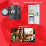 Fête des Mères Pack 9 – Machine à laver 10.5KG Hisense – Réfrigérateur 268L Hisense – TV 50" Hisense
