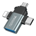 Adaptateur OTG 3en1 pour téléphone et ordinateur Yesido - Entrée USB sortie Type-c, Lightning et Micro - GS15