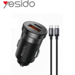 Chargeur de voiture rapide Yesido - 30W - Avec 1 ports USB et 1 port Type-C + câble Type-c vers Type-c - Y72