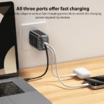 Chargeur rapide rétractable avec deux ports supplémentaires Yesido GaN - 67W - Câble type-c 65cm - 1 port USB - 1 port type-c - YC100 – Image 3