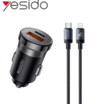 Chargeur de voiture rapide Yesido - 30W - Avec 1 ports USB et 1 port Type-C + câble Type-C vers Lightning - Y73