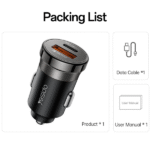 Chargeur de voiture rapide Yesido - 30W - Avec 1 ports USB et 1 port Type-C + câble Type-C vers Lightning - Y73 – Image 2