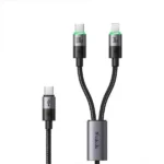 Câble de charge Mcdodo 2en1 – 100W – Type-c vers 1 port type-c et 1 port Lightning pour iPhone  – 1.5m – Indicateur de charge LED intégré – CA-6700