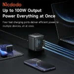 Chargeur adaptateur Mcdodo FreeGo Pro- 100W - Câble rétractable Type-C de 100cm – 2 ports Type-C et 1 port USB intégrés – Écran TFT d’affichage intégré - CH-1391 – Image 3