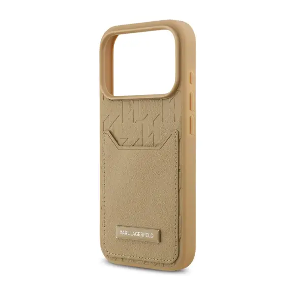 KLHCP17XPGKHPRPW 3 Coque de téléphone avec logo Karl en Nomogramme estampé à chaud Karl Lagerfeld – Pour iPhone 17 Pro Max – Compatible MagSafe – Porte-carte intégré - Marron - KLHCP17XPGKHPRPW – Image 1