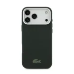 Coque de téléphone avec logo crocodile Lacoste – Pour iPhone 17 Pro Max – Compatible MagSafe en polyuréthane – Petit Piqué – Vert – LCFCMP17XPLAE