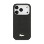 Coque de téléphone avec logo crocodile Nomogramme Gold Lacoste – Pour iPhone 17 Pro – Compatible MagSafe – Cuir – Noir – LCHMP17LPNOK – Image 2
