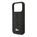 Coque de téléphone avec logo crocodile Nomogramme Gold Lacoste – Pour iPhone 17 Pro – Compatible MagSafe – Cuir – Noir – LCHMP17LPNOK